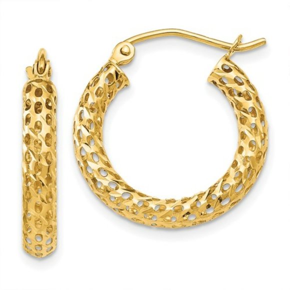 14k Polished Mesh Hoop Earrings , Size 13 x 3 millimeters - Picture 7 of 7